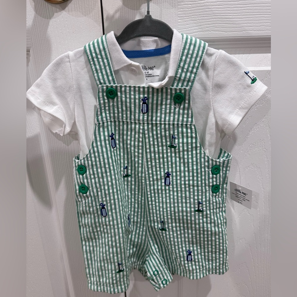 Little Me 6m Green Golf Shortall Set NWT
